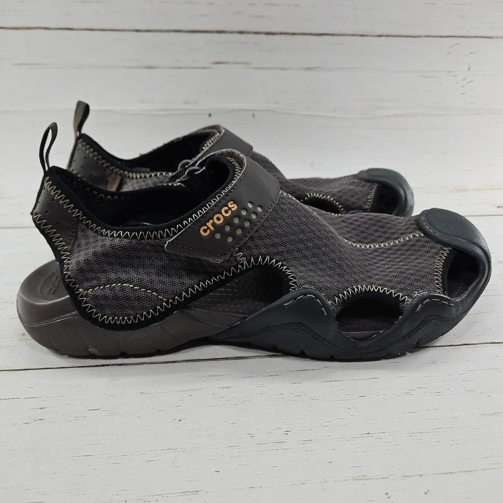 Crocs‎ Swiftwater Mens 12 Brown Fisherman Sports Sandals Water Shoes Mesh 15041